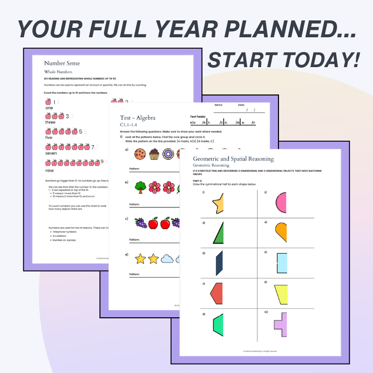 Educational worksheets with various activities on a gradient background