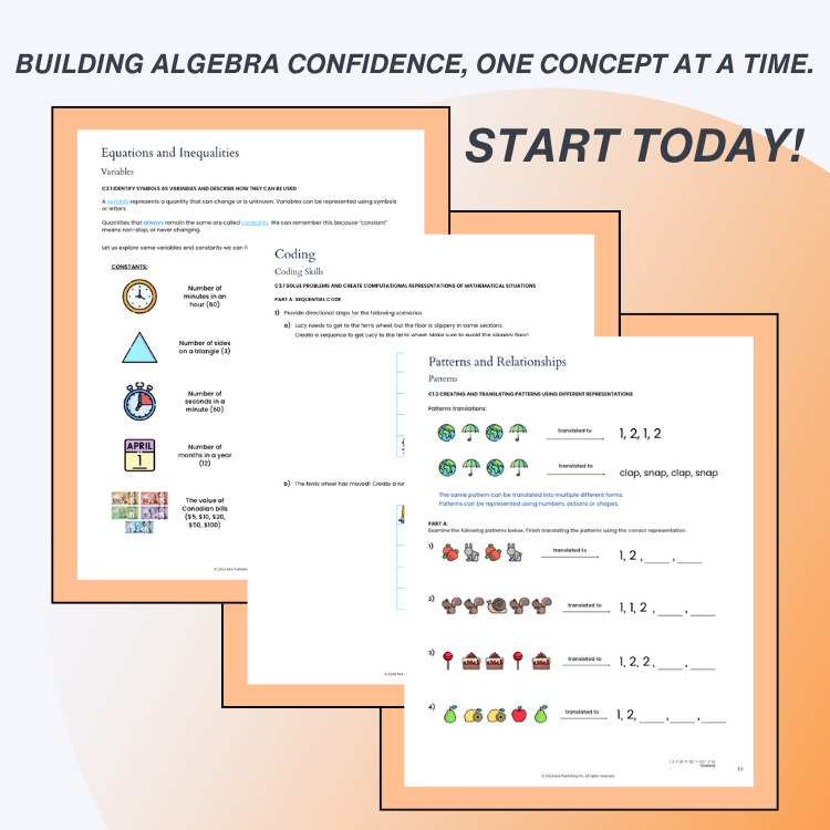Educational materials with algebra concepts on a gradient background