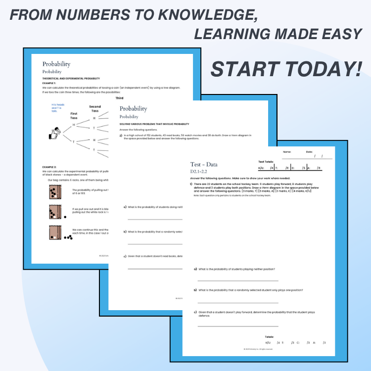 Educational materials with text on probability on a light blue background